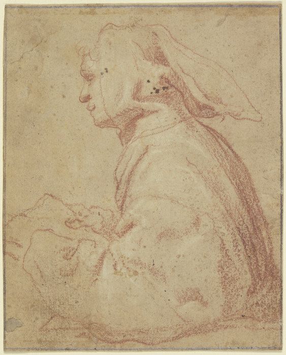 Halbfigur eines Mönches im Profil nach links, mit Kapuze und aufgeschlagenem Buche a Francesco Vanni