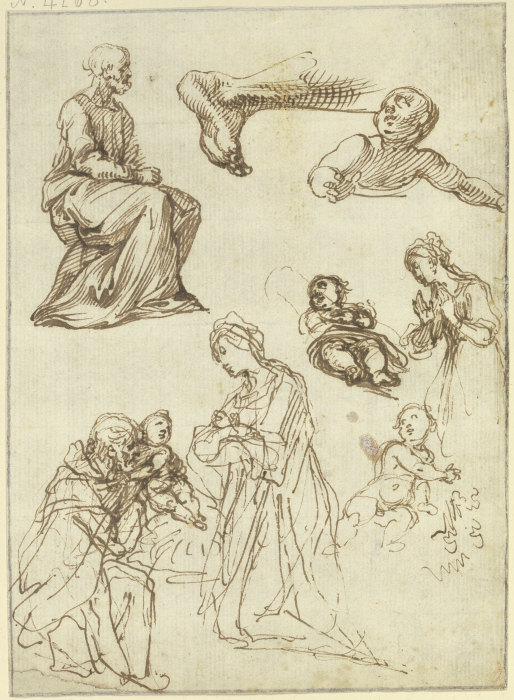 Studienblatt: Apostel, Geburt und Anbetung Christi, Fuß eines Knienden a Francesco Vanni