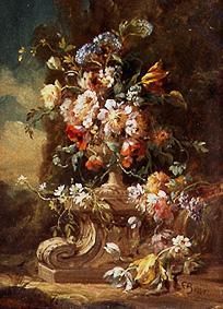 Blumenstrauss into clay vase on a Balustrade a Francesco (Vercelli) Bosso