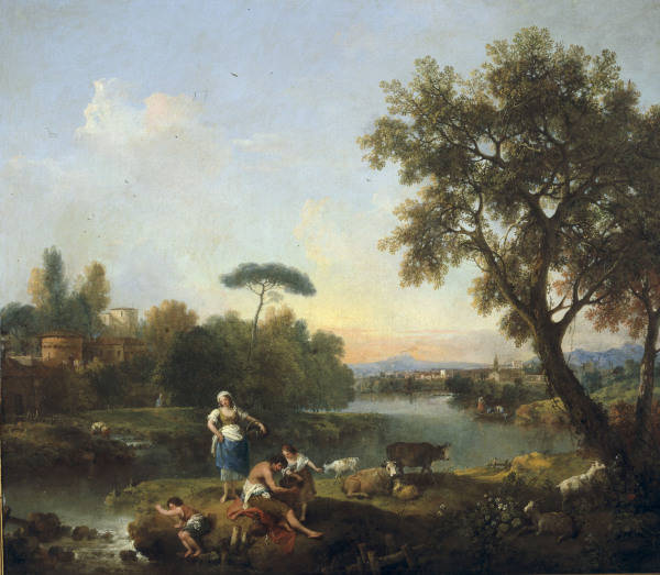 F.Zuccarelli / Landscape w.Boy Fishing a Francesco Zuccarelli