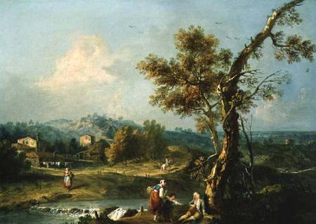 An Italianate River Landscape with Travellers a Francesco Zuccarelli
