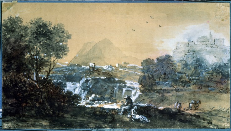 Landscape with a waterfall a Francesco Zuccarelli