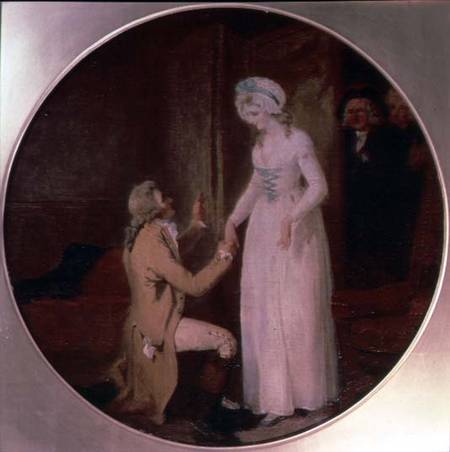 Young Marlow and Miss Hardcastle, scene from 'She Stoops to Conquer' by Oliver Goldsmith a Francis Wheatley
