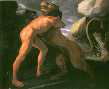 Hercules fights with the nemeischen lion a Francisco de Zurbarán (y Salazar)