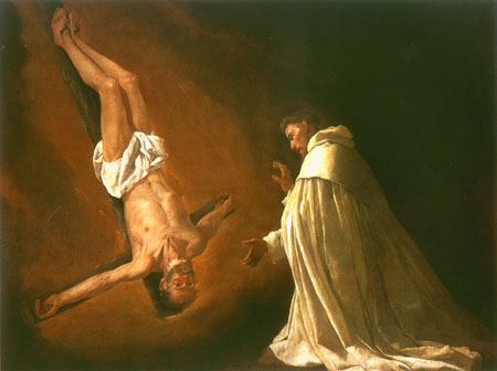 The vision of the St. Peter Nolascus with the crucified apostle Peter a Francisco de Zurbarán (y Salazar)