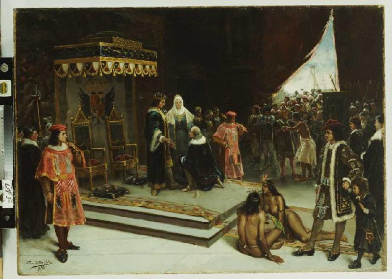 Kolumbus am spanischen Hof nach seiner Rückkehr aus Amerika a Francisco Garcia Santa Olalla