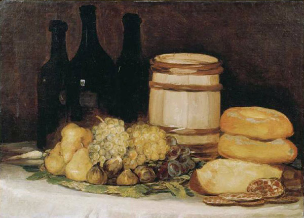 Quiet life with fruits, bottles and breads a Francisco Jose de Goya