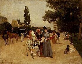 Promenading on the Avenue Foch at the Arc de Triomphe, Paris.