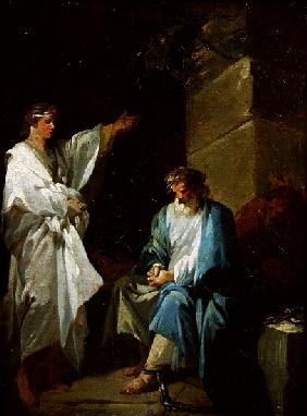 St Sebastian preaching the faith of Diocletian in prisons