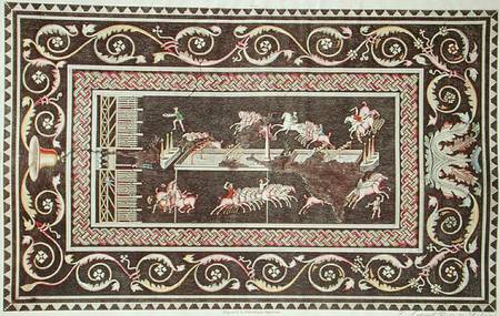 Representation of a mosaic discovered in Lyon depicting Circus games a Francois Artaud