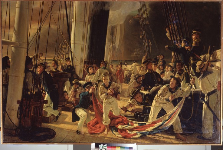 On the Deck During a Sea Battle a François August Biard