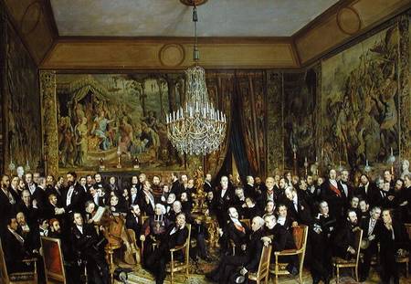 The Salon of Alfred Emilien, Comte de Nieuwerkerke (1811-92) at the Louvre a François August Biard