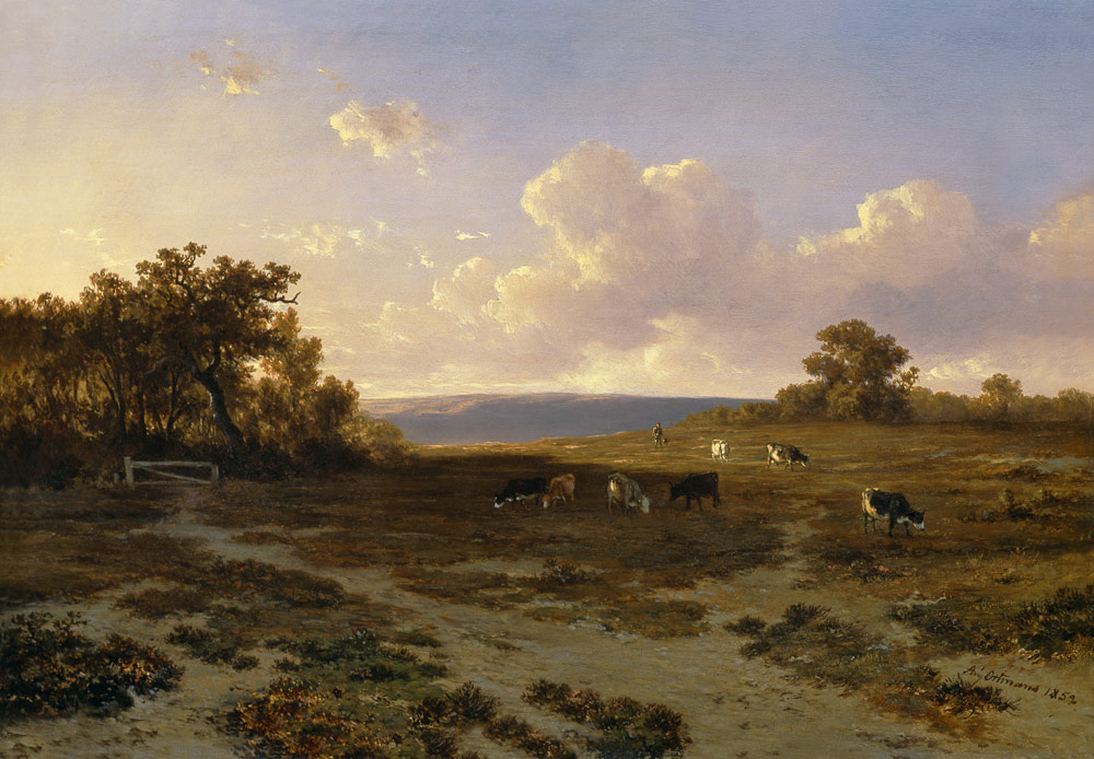 Heath Landscape with Cows a Francois Auguste Ortmans