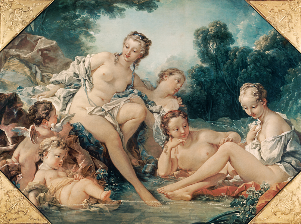 Nymphs and taking a bath Amouretten a François Boucher