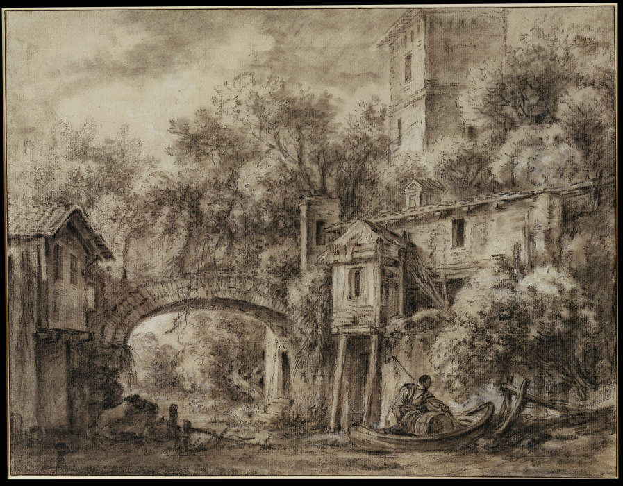 Architekturcapriccio mit der Mühle von Quiquengrogne bei Charenton a François Boucher