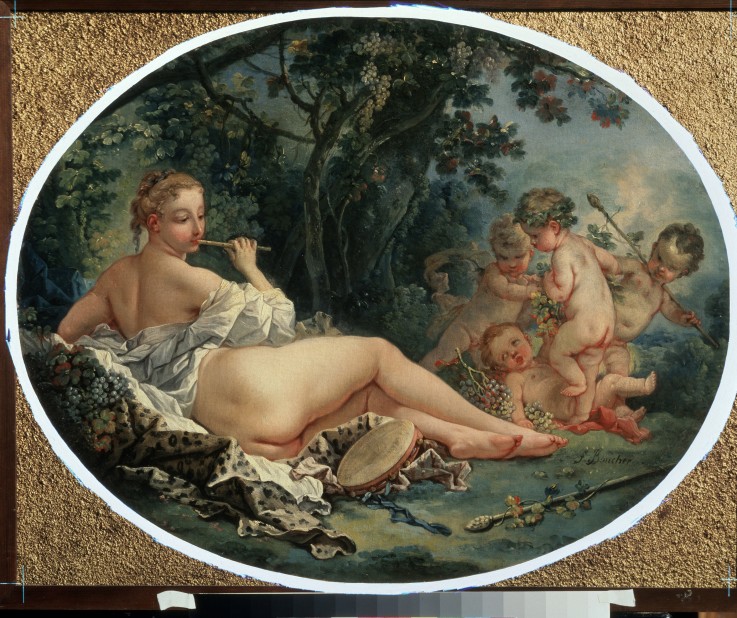 Bacchante playing a reed-pipe a François Boucher