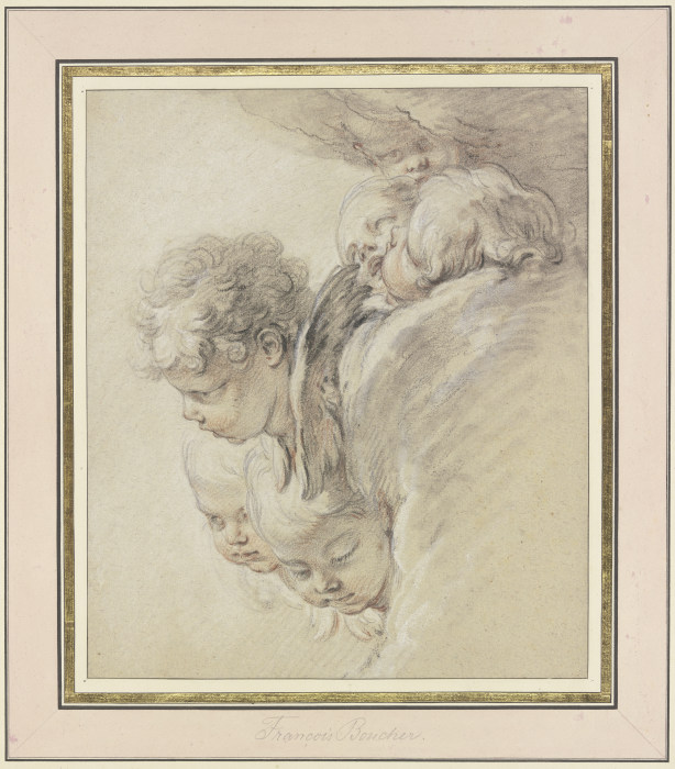 Engelsköpfe in Wolken (Geburt Christi) a François Boucher
