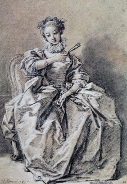 Woman in Spanish Costume (charcoal & white chalk on paper) a François Boucher