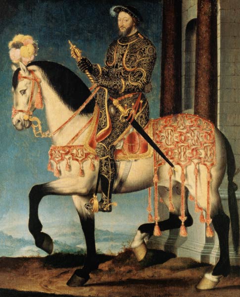 Equestrian portrait of Francis I of France a François Clouet