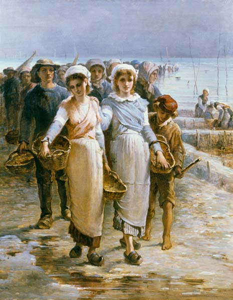 Oyster Girls at Cancale (oil on canvas) a Francois Nicolas Augustin Feyen-Perrin