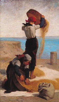 The Winnowers, 1869 (oil on panel) a Francois Nicolas Augustin Feyen-Perrin