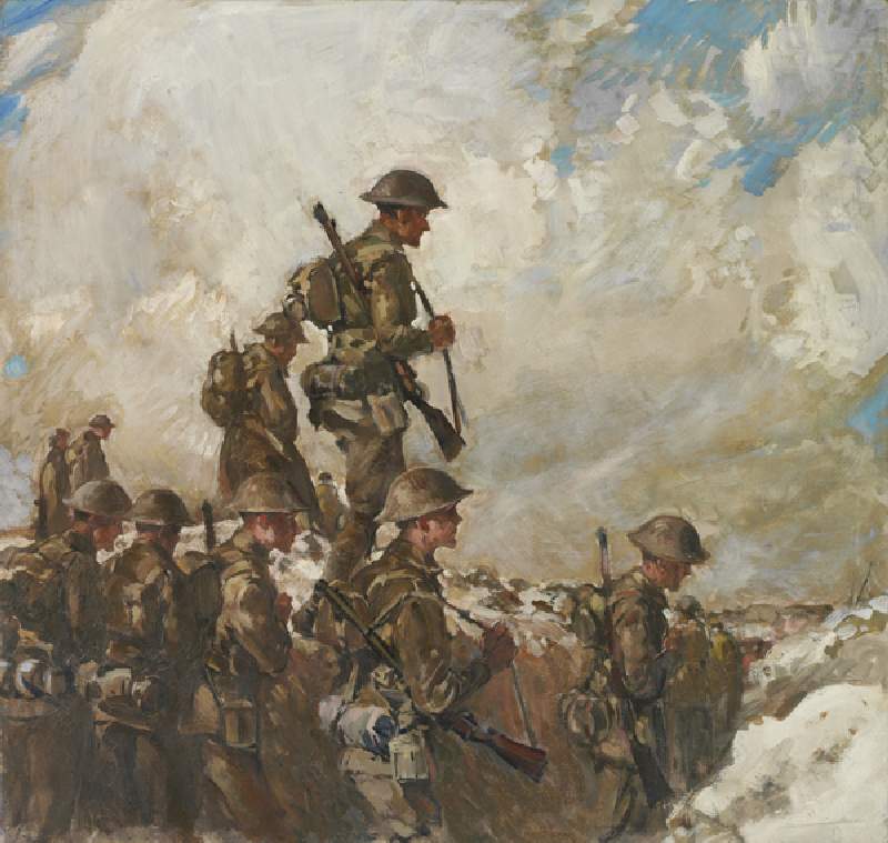 Through the saps to Pozieres, c.1918 (oil on canvas) a Frank Crozier