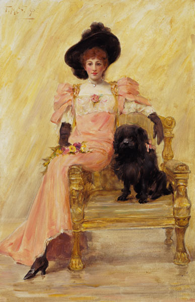 Portrait of a Lady with her Dog a Frank Markham Skipworth