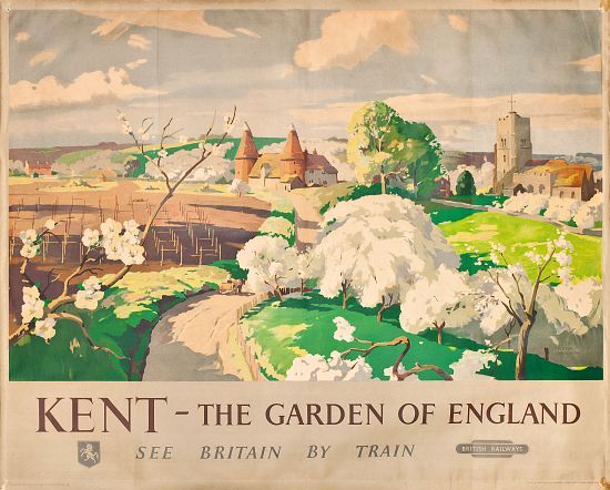 'Kent- The Garden of England', poster advertising rail journeys a Frank Sherwin