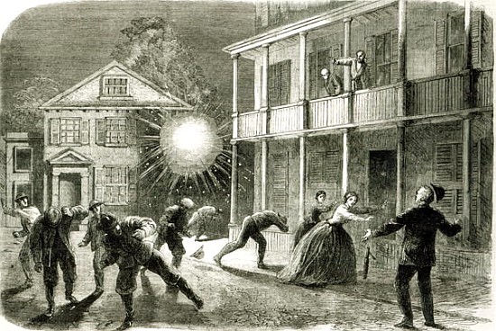 The Federals shelling the City of Charleston: Shell bursting in the streets in 1863 a Frank Vizetelly