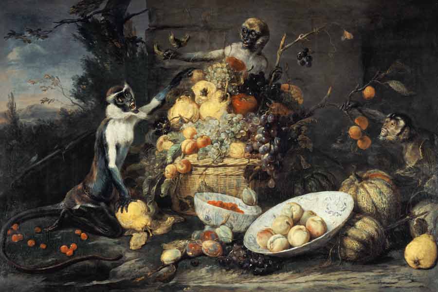Quiet life with fruits and monkeys a Frans Snyders