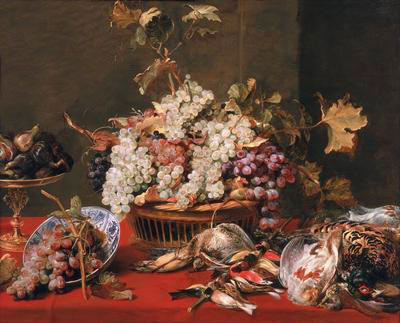 Still life of grapes in a basket a Frans Snyders