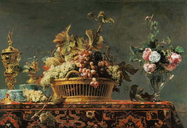 Acini nel cesto e rose nel vaso a Frans Snyders