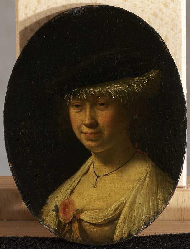Bildnis einer Dame mit Barett. a Frans van Mieris il vecchio