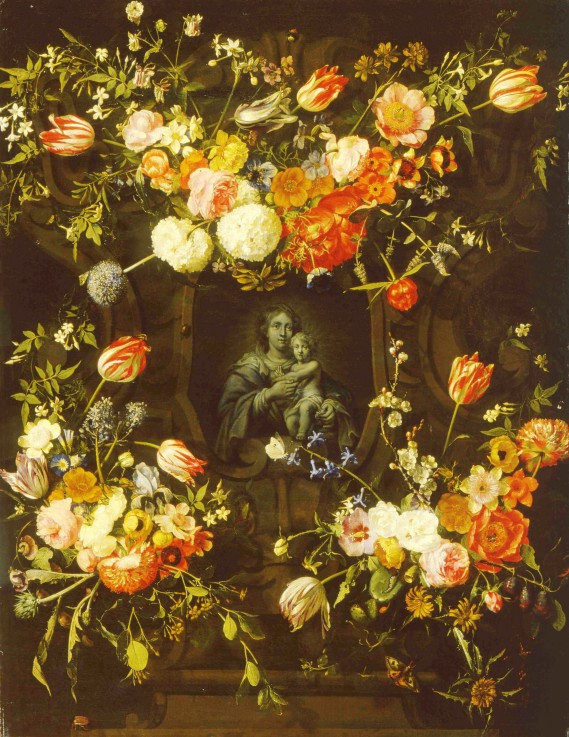 Madonna surrounded by flowers a Frans Ykens