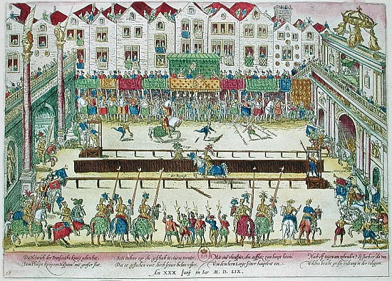 Tournament during which Henri II (1519-59) was injured the Count of Montgomery and died ten days lat a Franz Hogenberg