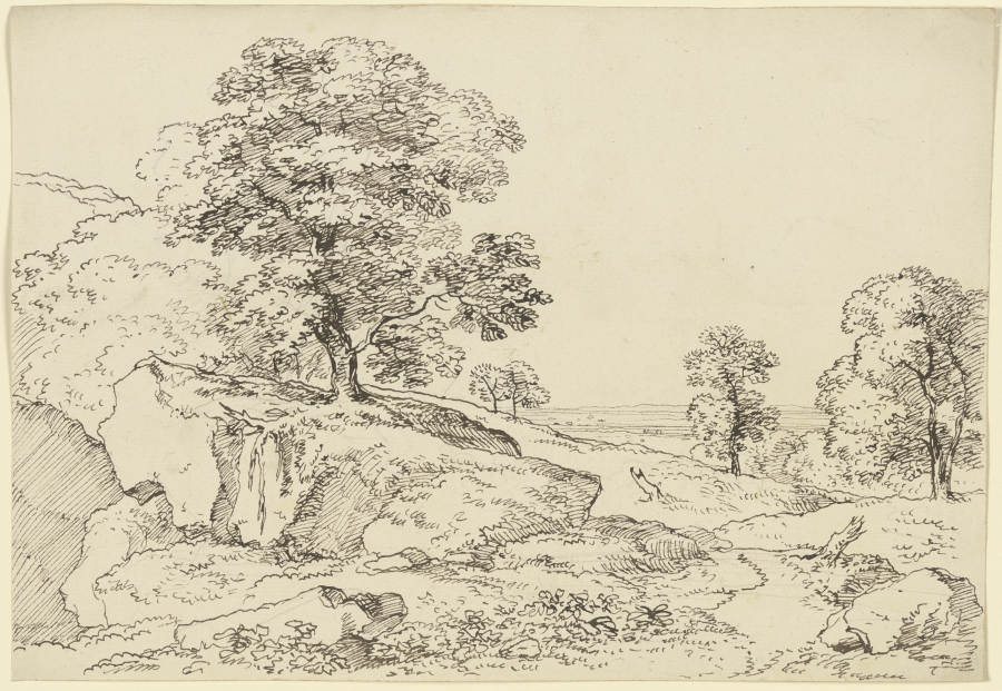 Alter Baum auf einem Felsvorsprung in einer Wiesenlandschaft a Franz Innocenz Josef Kobell