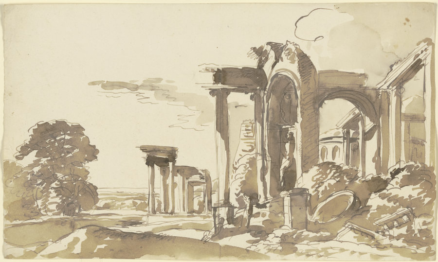 Antike Ruinen in einer Landschaft a Franz Innocenz Josef Kobell