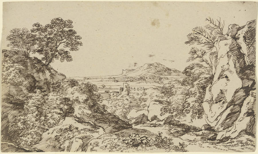 Ausblick auf eine Landschaft mit Burgruine im Mittelgrund a Franz Innocenz Josef Kobell