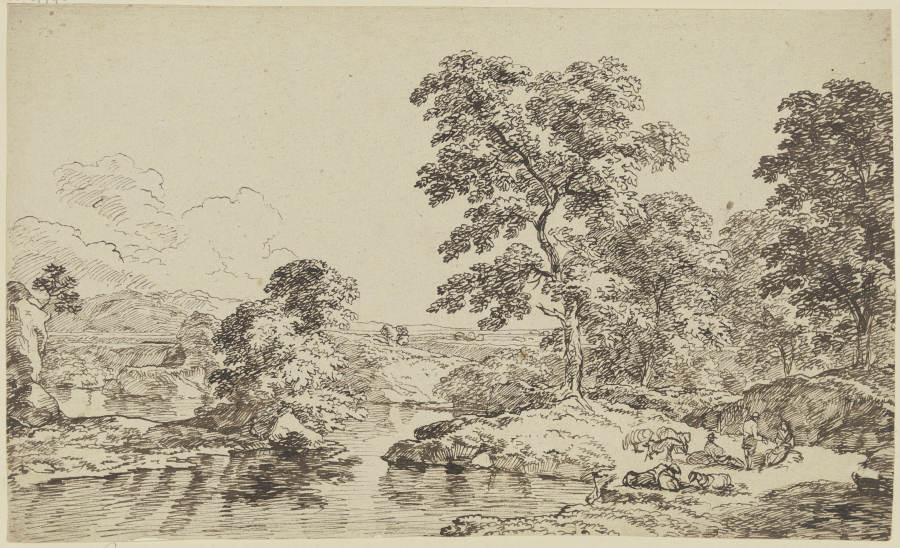 Bäume und Staffage an einem Gewässer a Franz Innocenz Josef Kobell