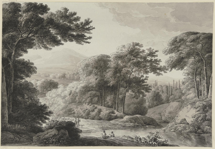 Baumreiche Landschaft mit Schafherde a Franz Innocenz Josef Kobell