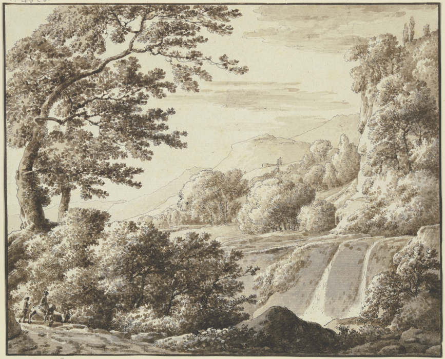 Baumreiche Landschaft mit Wasserfall a Franz Innocenz Josef Kobell