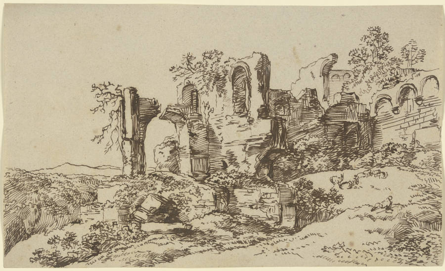 Burg- oder Kirchenruine in einer Landschaft a Franz Innocenz Josef Kobell