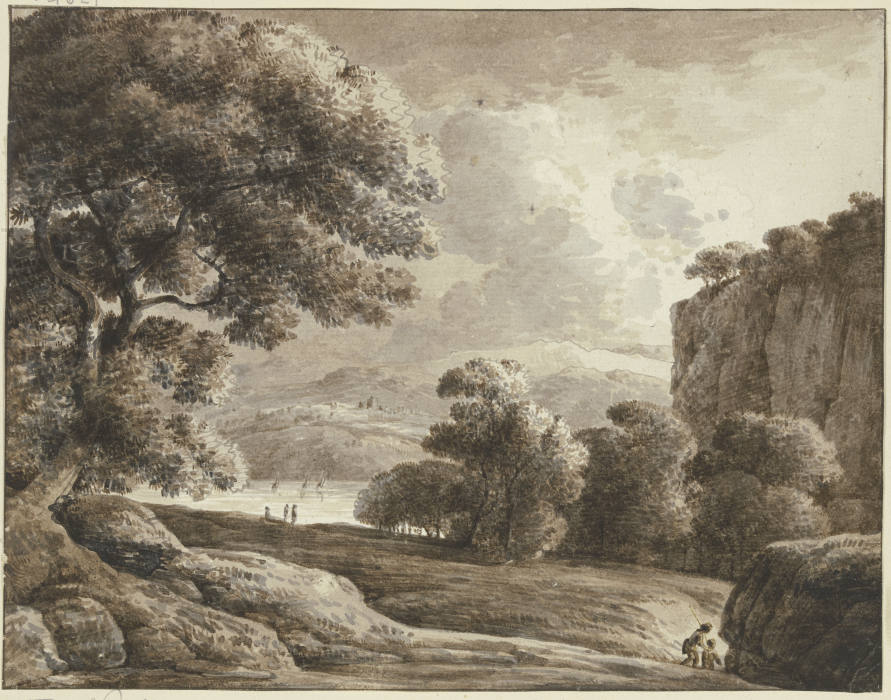 Flußlandschaft, rechts steiler Felsen a Franz Innocenz Josef Kobell