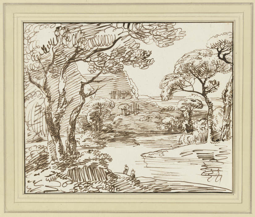 Flussuferlandschaft mit Bäumen a Franz Innocenz Josef Kobell