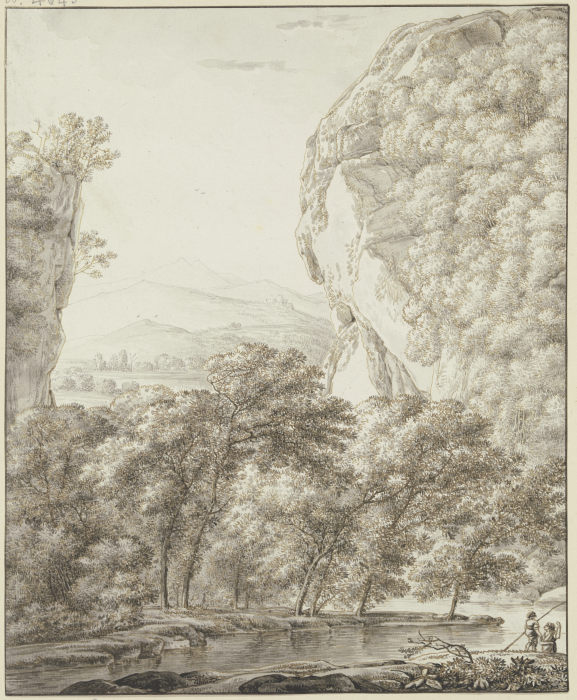 Gebirgslandschaft, rechts ein großer Felsen a Franz Innocenz Josef Kobell