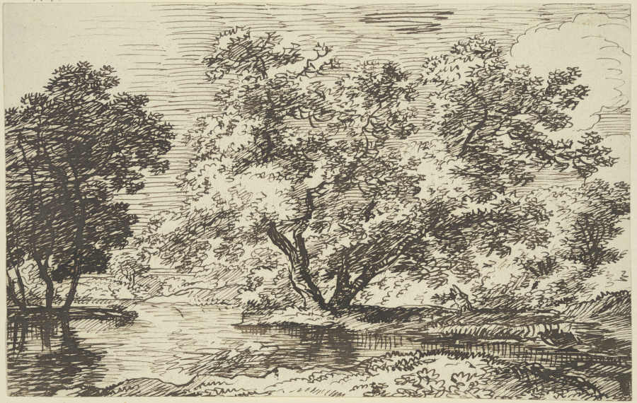 Große Baumgruppe an einem Gewässer a Franz Innocenz Josef Kobell
