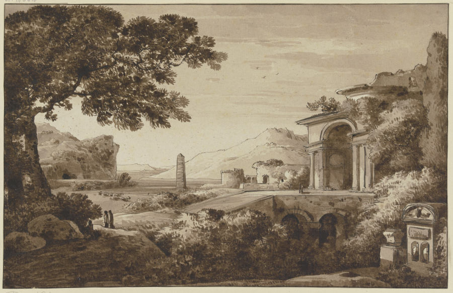 Landschaft mit antiken Bauten und einem Obelisken a Franz Innocenz Josef Kobell