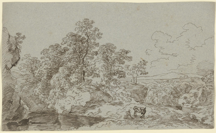 Landschaft mit einer weidenden Kuh und einem Hirten a Franz Innocenz Josef Kobell