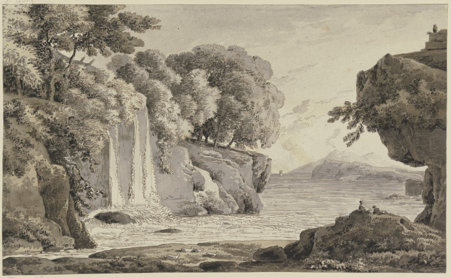 Landschaft mit Felsen und Wasserfall a Franz Innocenz Josef Kobell