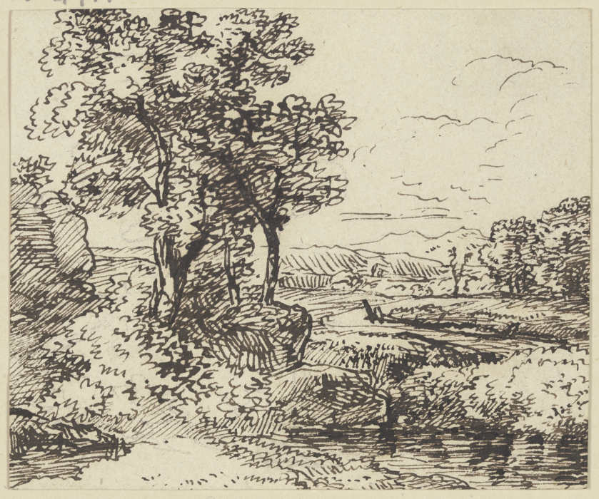 Landschaft mit Gewässer und Bäumen a Franz Innocenz Josef Kobell